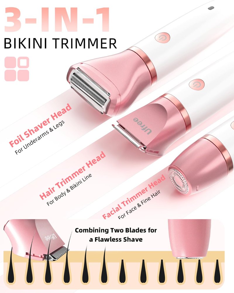 Ufree Electric Shaver - Women's Bikini Trimmer for Face & Body Hair, Wet & Dry Use, Gold
