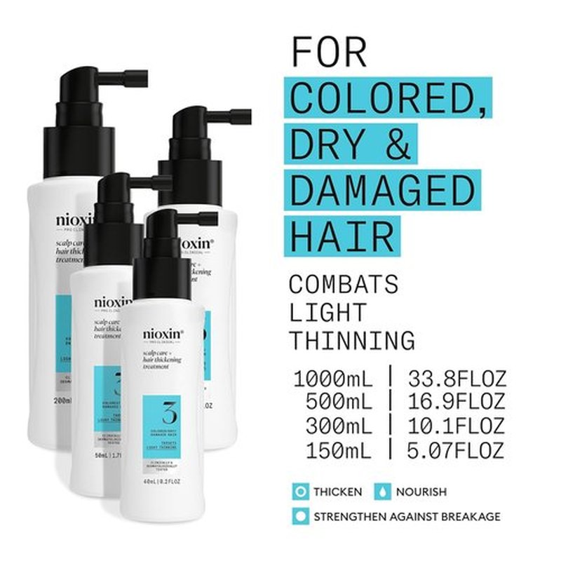 Nioxin System 3 Hair Thickening Leave-In Treatment - Nourish & Strengthen Colored, Dry, Damaged Hair with Niacinamide & Biotin