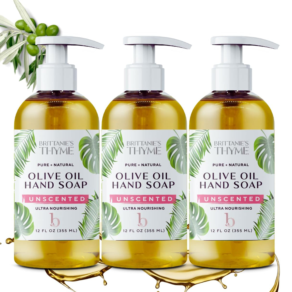 Brittanie’s Pure Castile Liquid Soap Refill, Unscented, 12 Ounce 3 Pack | Dish Soap, Hair & Body, Home, Gentle and Pure, Made with Natural Luxurious Oils, Vegan & Gluten Free Non-GMO