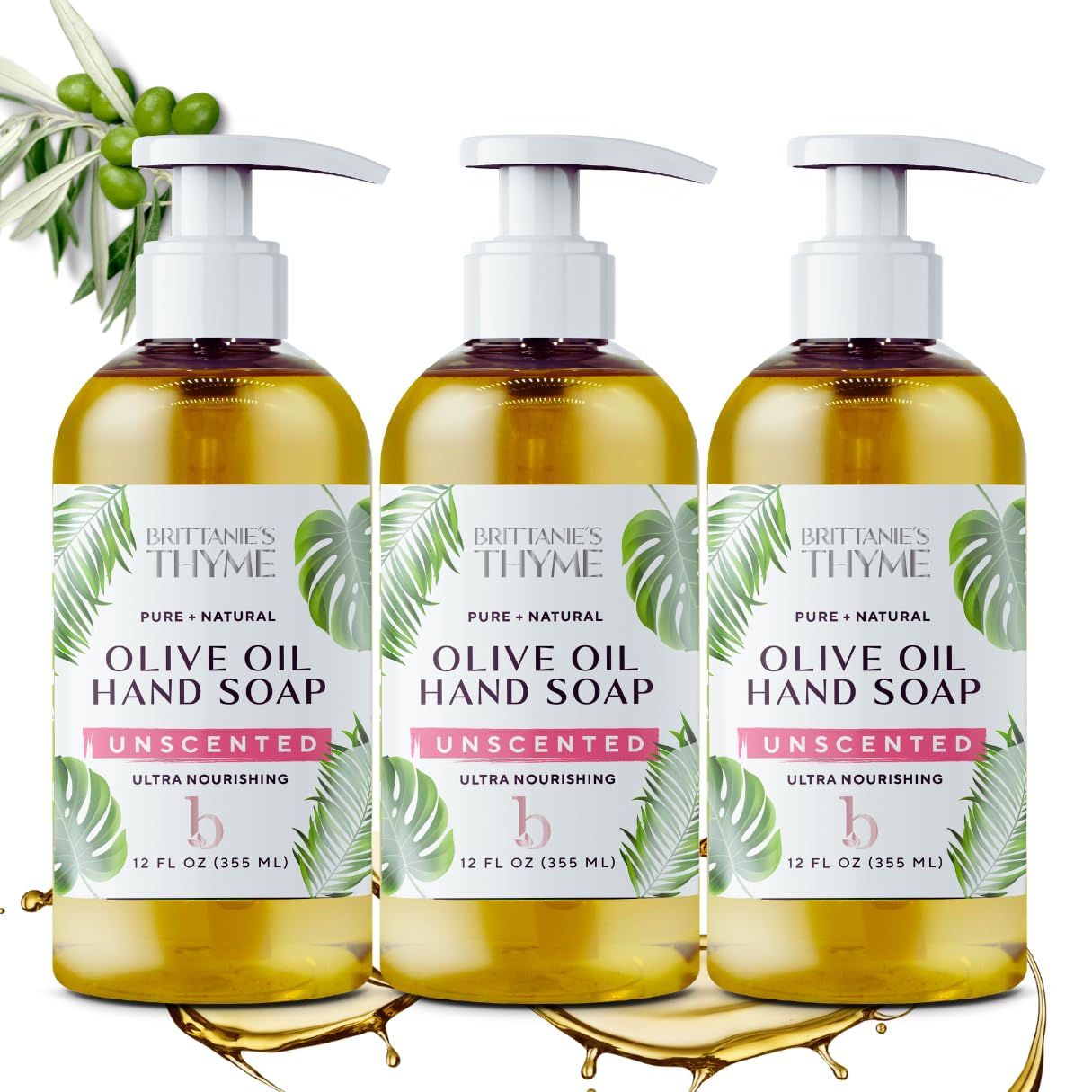 Brittanie’s Pure Castile Liquid Soap Refill, Unscented, 12 Ounce 3 Pack | Dish Soap, Hair & Body, Home, Gentle and Pure, Made with Natural Luxurious Oils, Vegan & Gluten Free Non-GMO