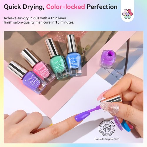 SAVILAND 20+3 Color Nail Polish Set: 5ml Quick Dry Pastel Regular Nail Polish Kit Spring Summer Fingernail Polish Bulk with Base Glossy & Matte Top Polish Coat Nail Art Women Gift