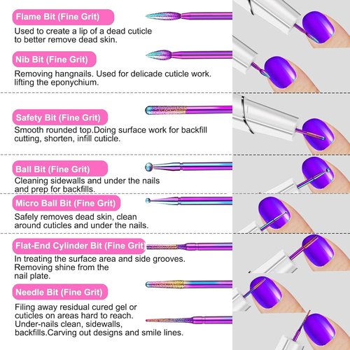 Cellentool 30Pcs Nail Drill Bits Set, 3/32 Inch Tungsten Ceramic Diamond Carbide Nail Drill Bits for Acrylic Gel Polish, Cuticle Efile Remover for Manicure Pedicure