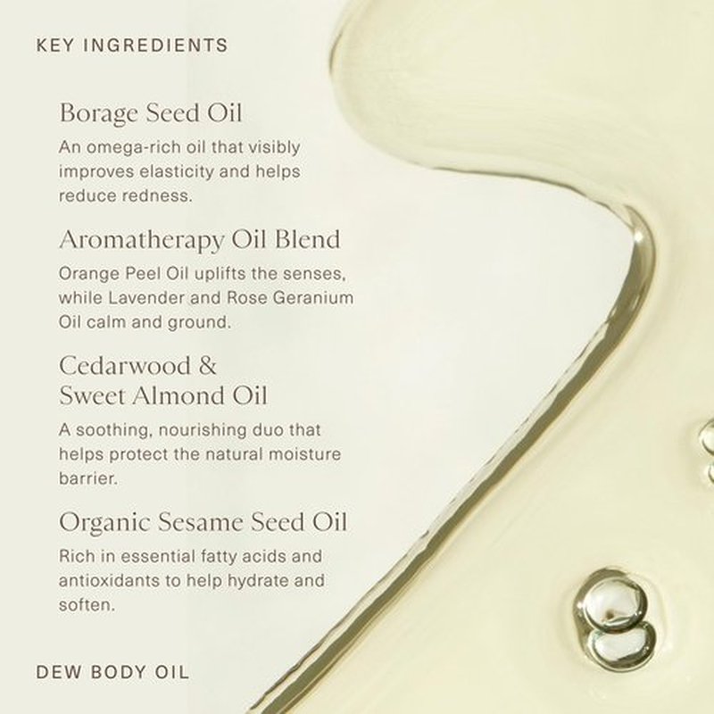 Oak Essentials Dew Body Oil | Nourishing Daily Body Oil for Radiant, Supple Skin with Borage Seed Oil, Cedarwood, and Sweet Almond Oil, 3.4 Fl Oz