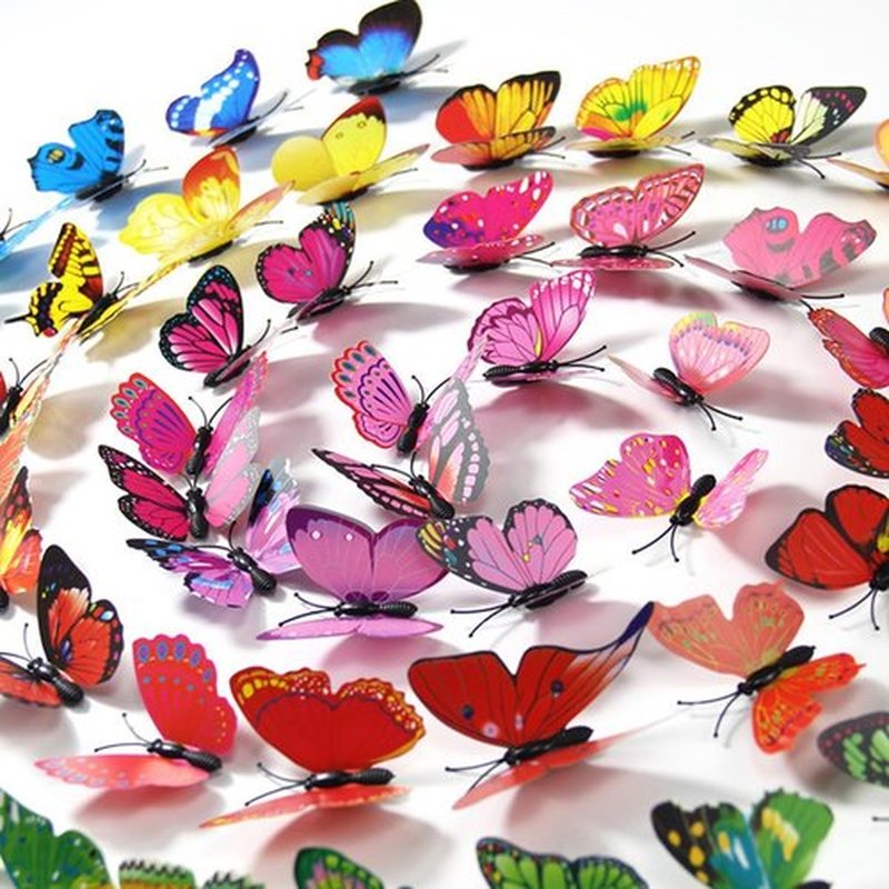 Skiennix 3D Colorful Butterfly Wall Stickers - Removable DIY Art Decor for Parties & Rooms | 50PCS Mixed Colors