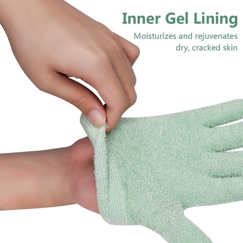 Moisturizing Socks and Gloves Overnight, Gel Gloves and Socks for Dry Cracked Feet Women & Hands Spa Treatment, Gel Lining Infused with Essential Oils and Vitamins(Green)