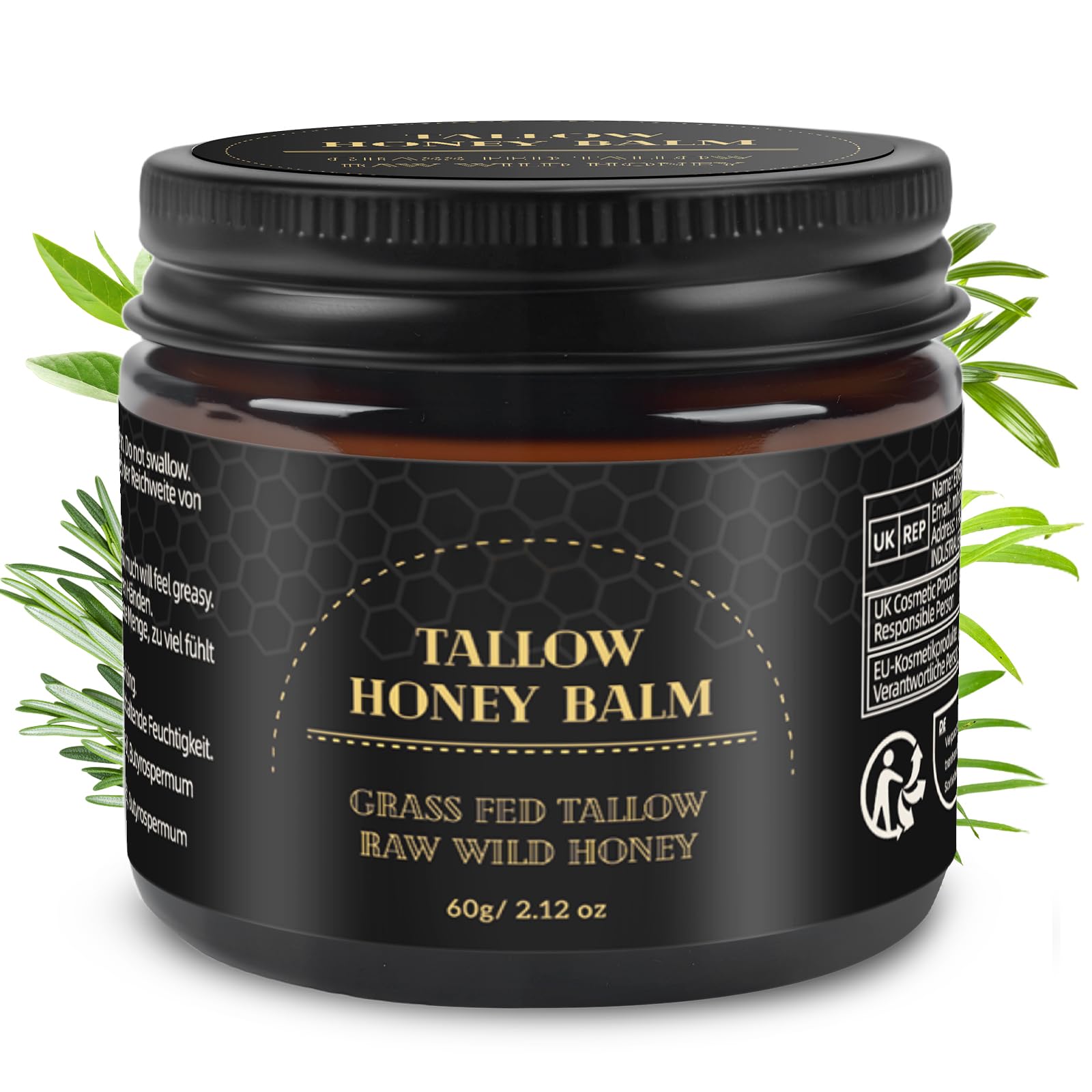Mokasakiso Beef Tallow for Skin,Tallow and Honey Balm,Organic Grass-Fed Beef Tallow Balm with Honey, Face and Body Moisturizer(60g)