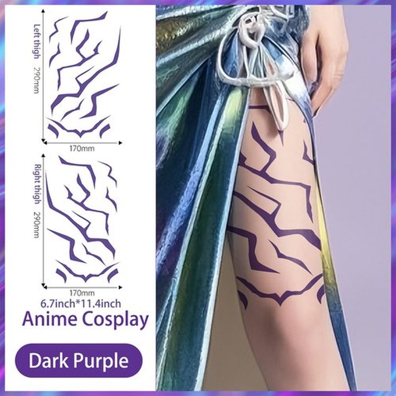 Rumi Tattoos Body Set–10 Purple Pieces per Pack (1 Face, 2 Chest, 2 Upper Arm, 2 Forearm, 1 Waist, 2 Thighs Symmetrical), Temporary Body Tattoos, Waterproof & Skin-Safe (Purple, 1 Pack)