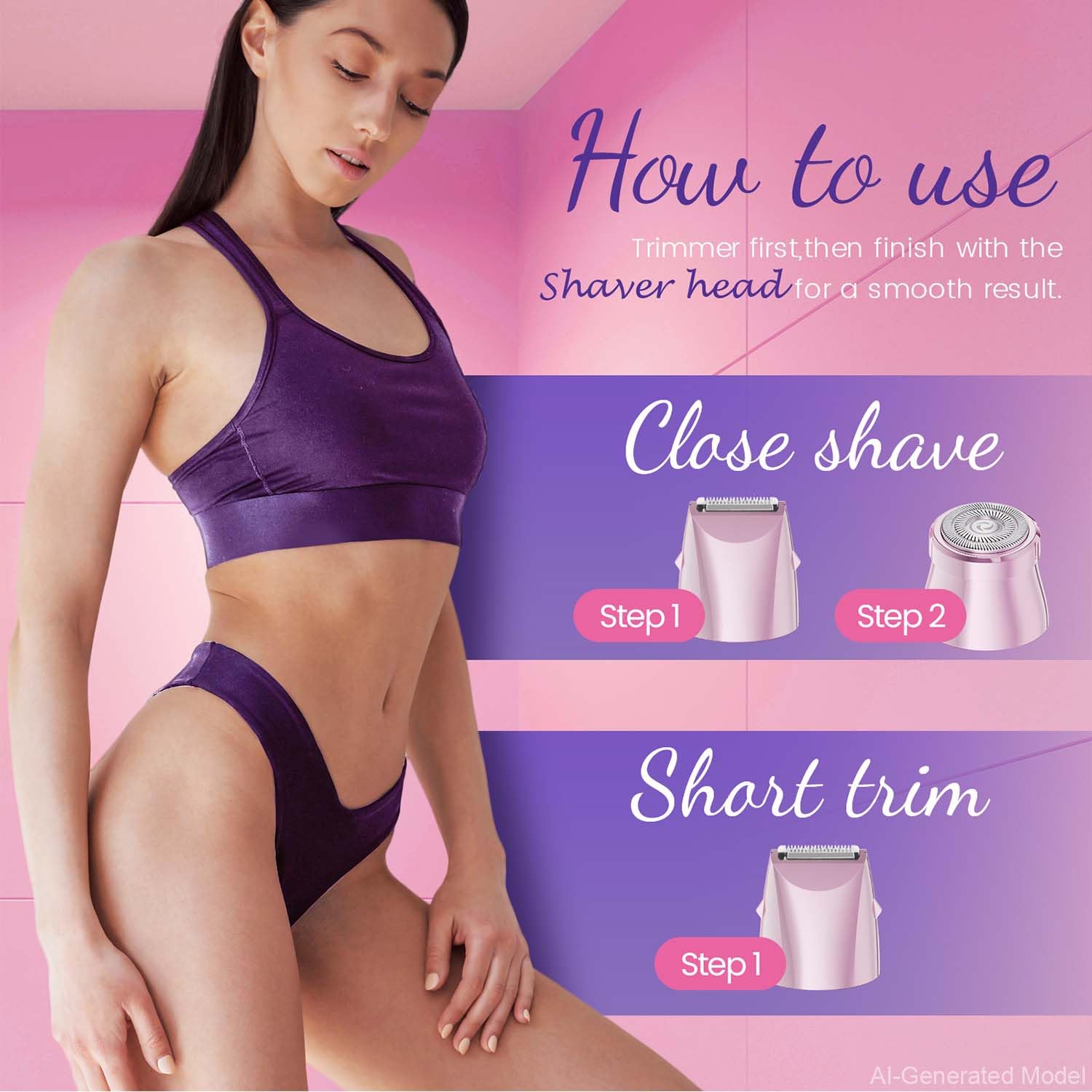 Bikini Trimmer for Women 2 in 1 Electric Razors for Women - Wet and Dry Electric Lady Shaver, Smooth Facial Hair Remover and Body Hair Trimmer for Bikini,Leg, Underarm, Face, Private Area (Rose)