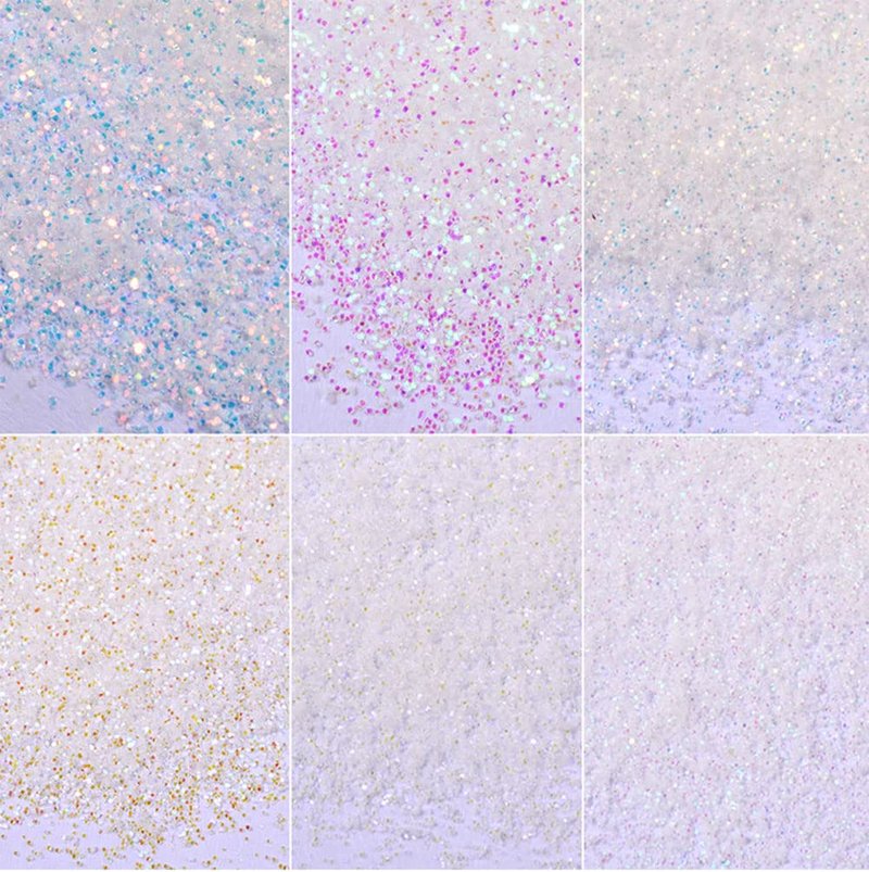 YBW Mesiyun Nail Art White Mermaid Glitter Sequins Holographic Unicorn Sparkle Powder Dust 3D DIY Decorations 6Pots