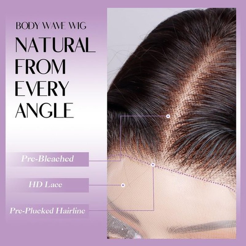 Jexazr Body Wave Wigs Human Hair 13x6 Real Frontal Wig 200 Density HD Transparent Lace Front Wigs Human Hair Pre-Plucked Can Last 6-9 Months Tangle-Free Natural Black for Women 20Inch