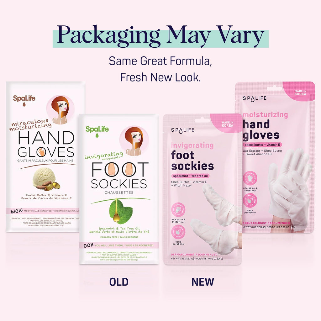 SpaLife Moisturizing Hand Gloves & Foot Mask Socks | Korean Skincare Set for Dry Cracked Hands & Dry Cracked Feet Callus Remover Alternative | Self Care Gifts for Women | 4 Hand, 4 Foot