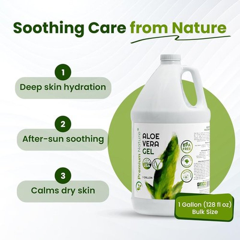 Premium Nature Aloe Vera Gel - Pure Moisturizer for Face & Dry Skin | Sunburn Relief, 1 Gallon (128 fl oz)