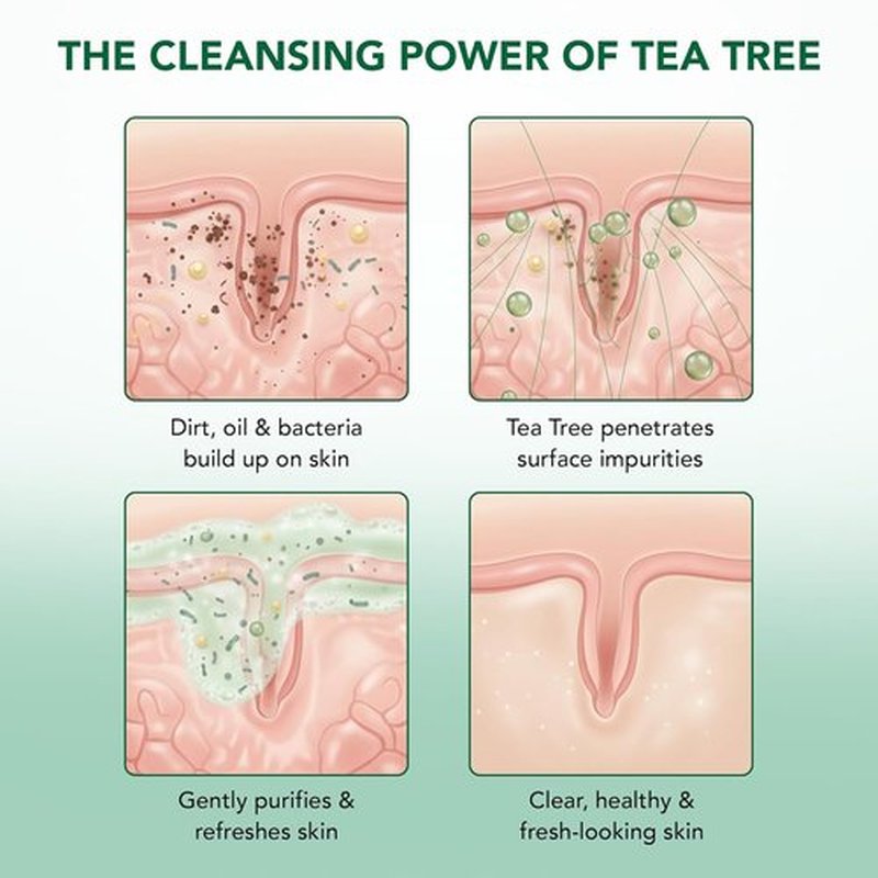 Botanic Hearth Tea Tree Body Wash - Infused with 100% Pure Tea Tree Oil & Coconut | 16 fl oz with Dual-Sided Brush