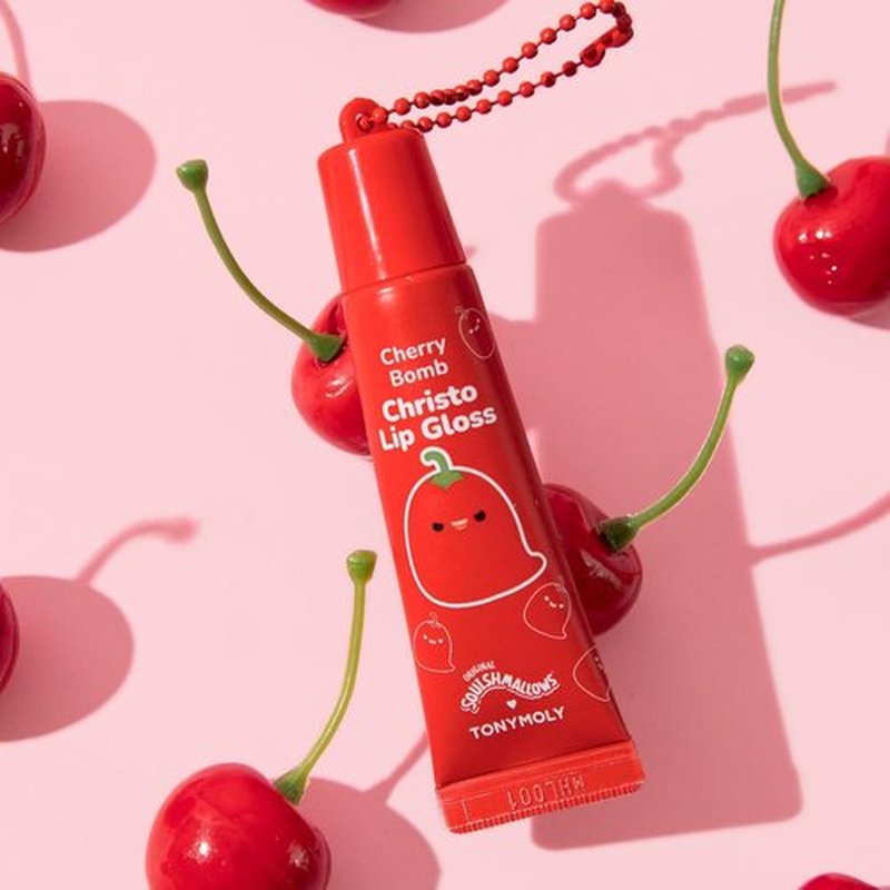 TONYMOLY x Squishmallows Christo Lip Gloss Keychain - Hydrating Sheer Cherry Red Tint, 11ml