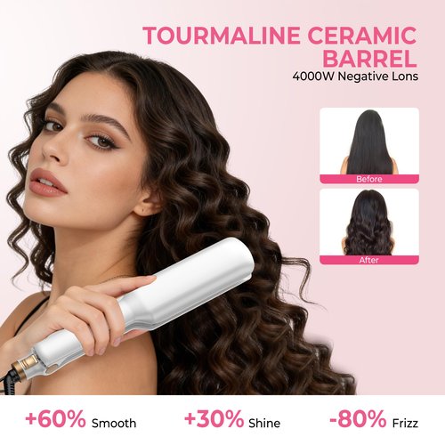 Hair Crimper Waver Curling Iron, 1/2 Inch Beach Waves Curling Wands, Ceramic 2 Barrels Deep Waver, Dual Voltage Hair Culer Tools with EU/UK Plug Adapter,12 Temps, 30S Heat up, Auto-Off (White Gold)