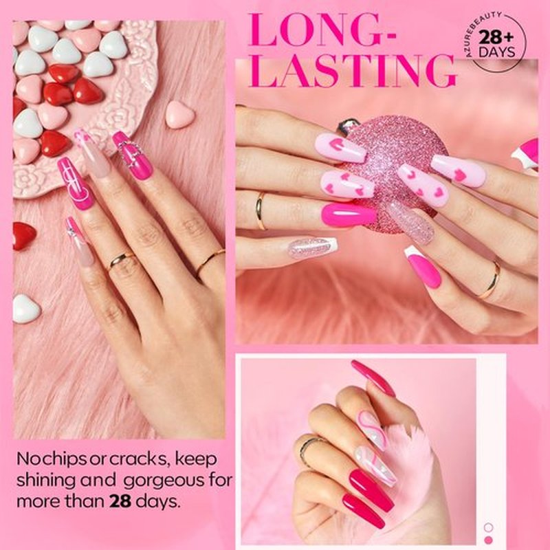 AZUREBEAUTY Dip Powder Nail Starter Kit with Matte Coat, 8 Hot Pink Glitter Neon Summer Color, Dipping Powder Liquid Set with Base/Top Coat/ Activator/10 Nail Sticks Salon at Home Valentine's Day Gift
