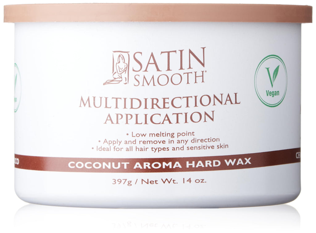 Satin Smooth Coconut Aroma Hard Wax, Vegan No-Strip Wax for All Hair Types, Multidirectional Application, Ideal for Sensitive Skin, Salon-Grade Hair Removal, 14 oz, 1-pack