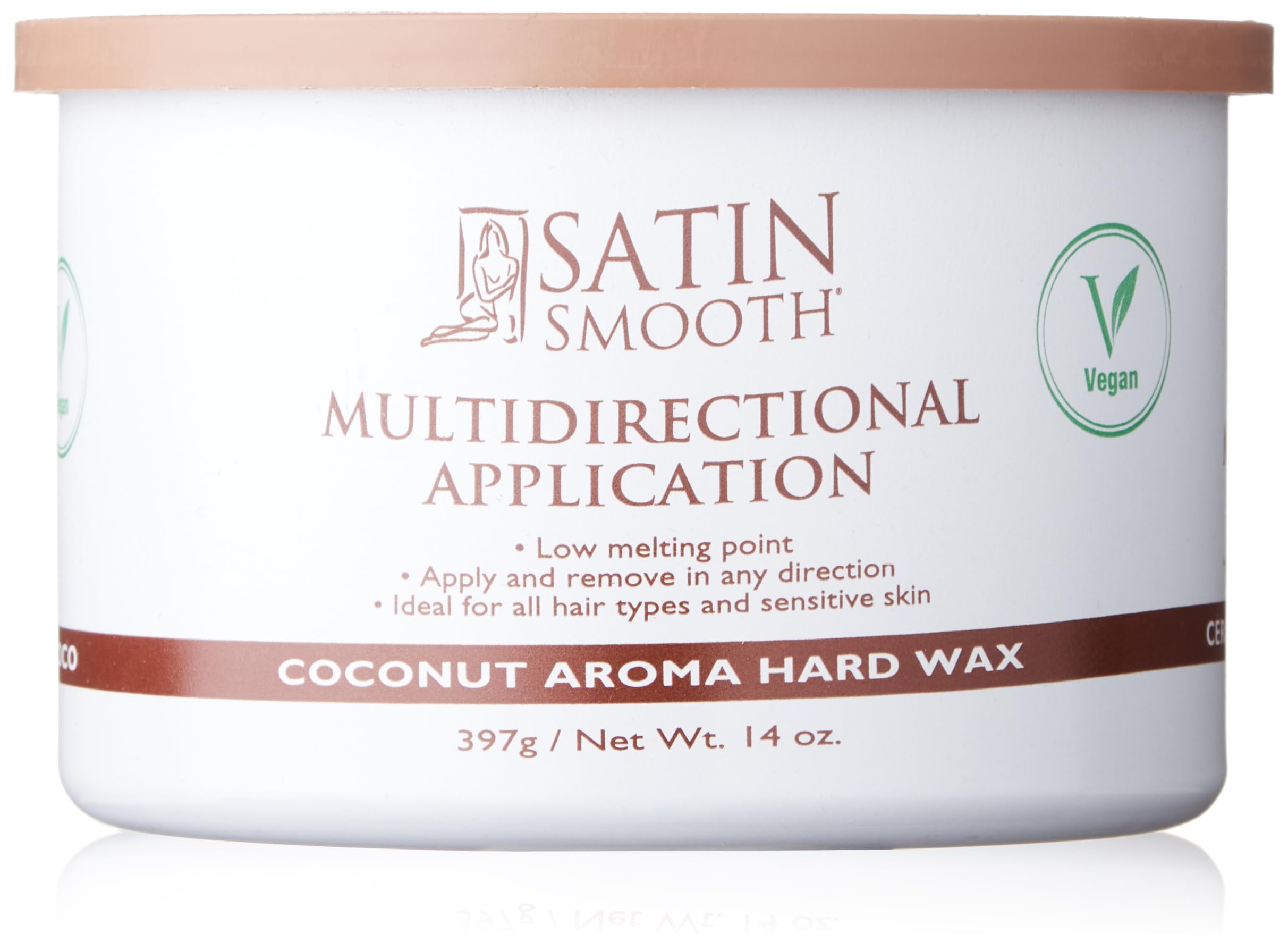 Satin Smooth Coconut Aroma Hard Wax, Vegan No-Strip Wax for All Hair Types, Multidirectional Application, Ideal for Sensitive Skin, Salon-Grade Hair Removal, 14 oz, 1-pack