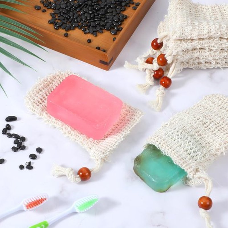 cobee 50 Pcs Soap Saver Bags, Mesh Exfoliating Bar Soap Pouch Sisal Soap Saver Drawstring Soap Holder Plastic-Free for Shower Soap Foaming and Drying