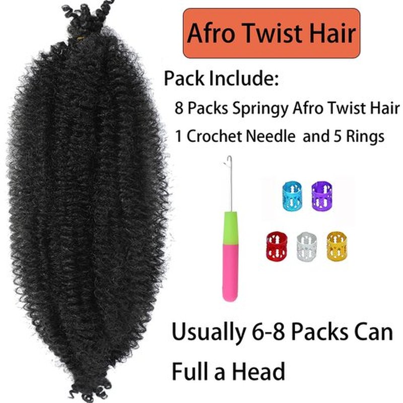 8 Packs Springy Afro Twist Hair 16 inch Marley Twist Braiding Hair Pre-Separated Braiding Hair for Distressed Faux Locs Spring Twist Hair Extensions for Women (1B, 16 Inch (Pack of 8))