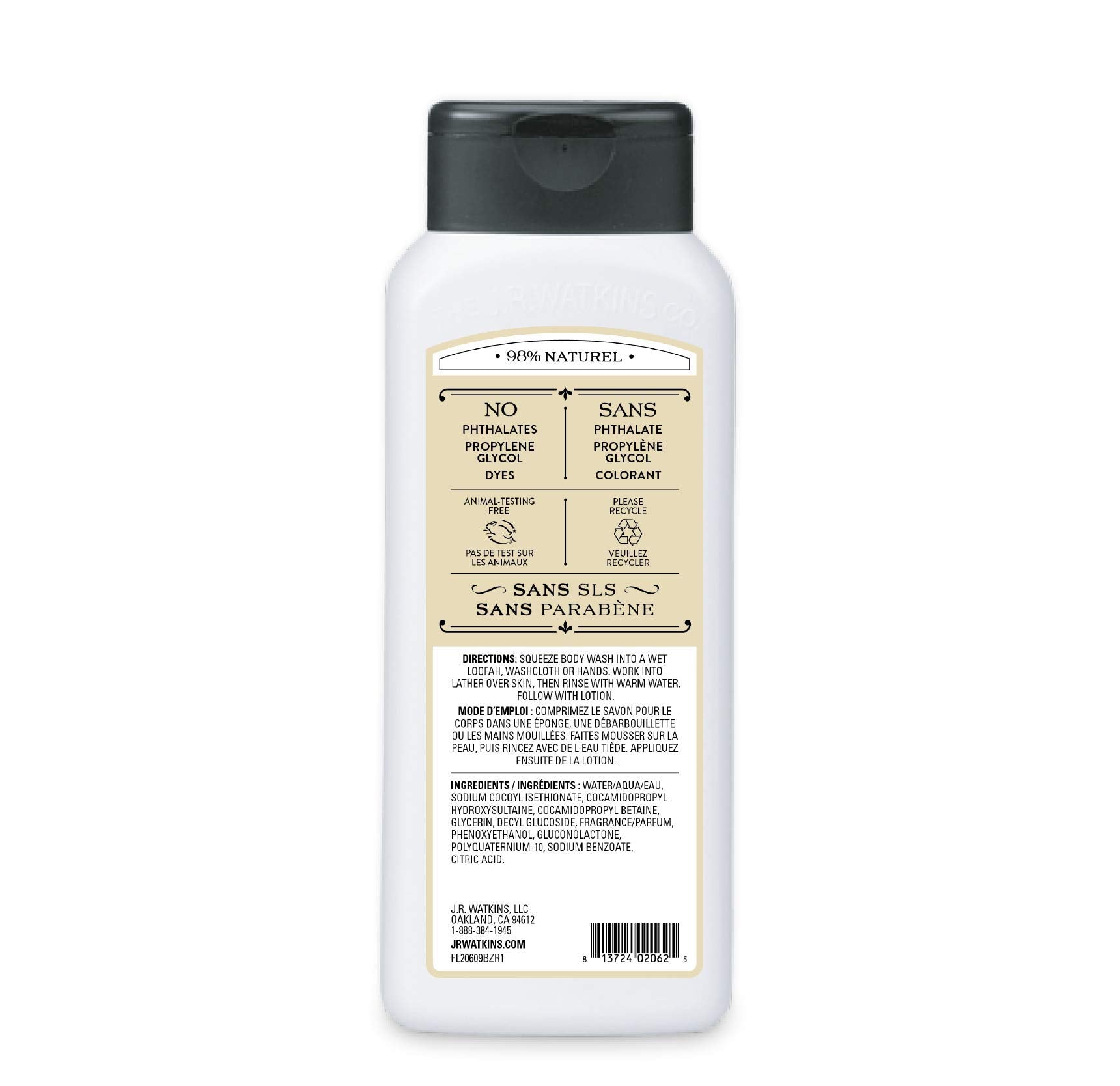 J.R. Watkins Daily Moisturizing Body Wash, Coconut Milk & Honey, 18 ounce (Pack of 6)
