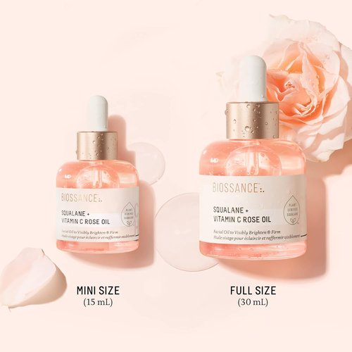 BIOSSANCE Squalane + Vitamin C Rose Facial Oil - Brightening & Hydrating Serum for All Skin Types | Chios Crystal Oil & Damascus Rose Extract