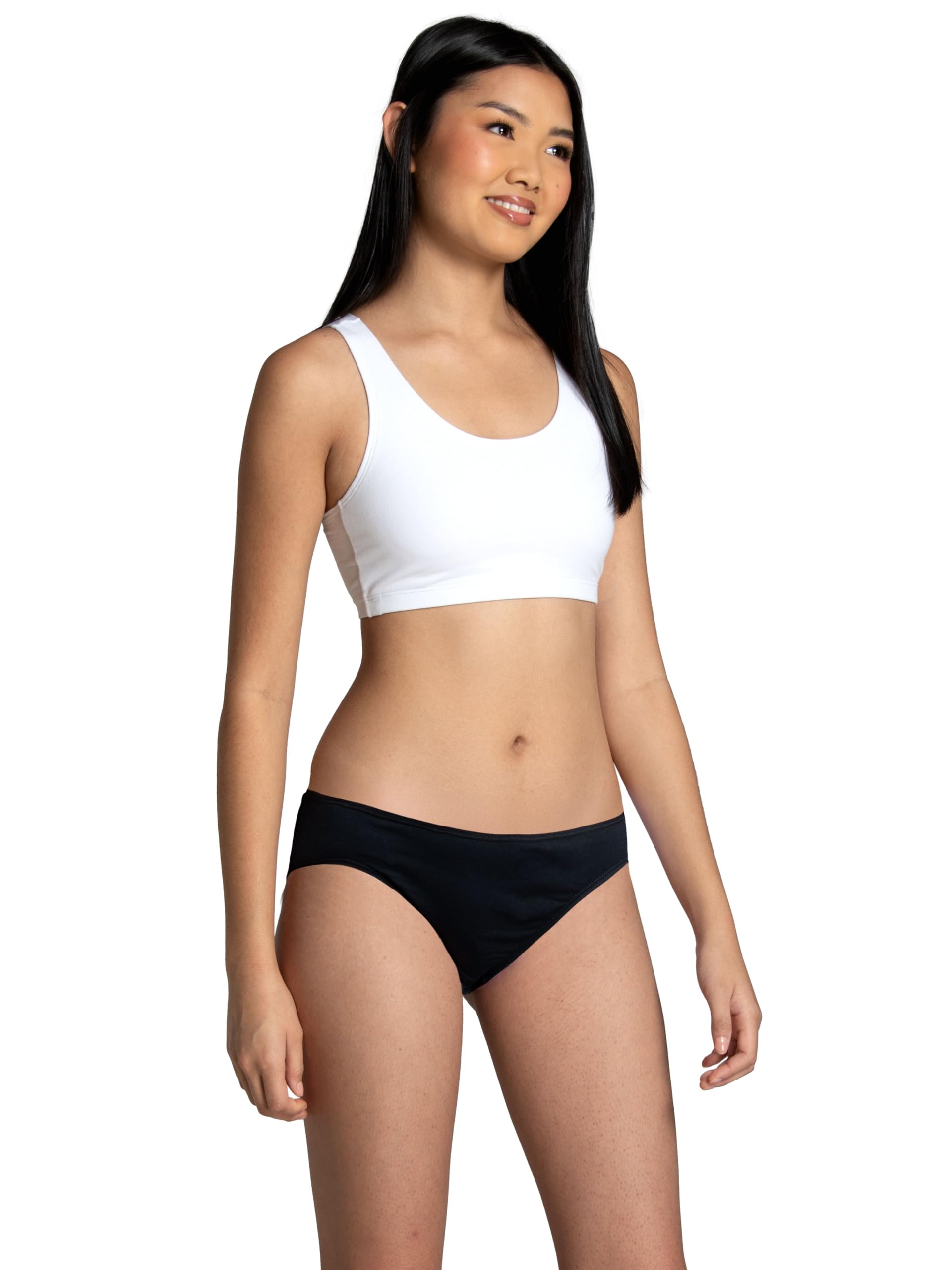 Fruit of the Loom Women's Eversoft Cotton Bikini Underwear, Tag Free & Breathable, Stretch, Black, 8 (Pack of 12)