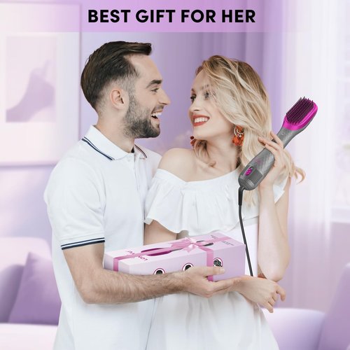 Longyu 3 in 1 Hair Dryer Brush Straightener 1200W Negative Ionic Hot Air Brush One Step Blow Dryer and Styler for Straightening Drying Smoothing (Gray)