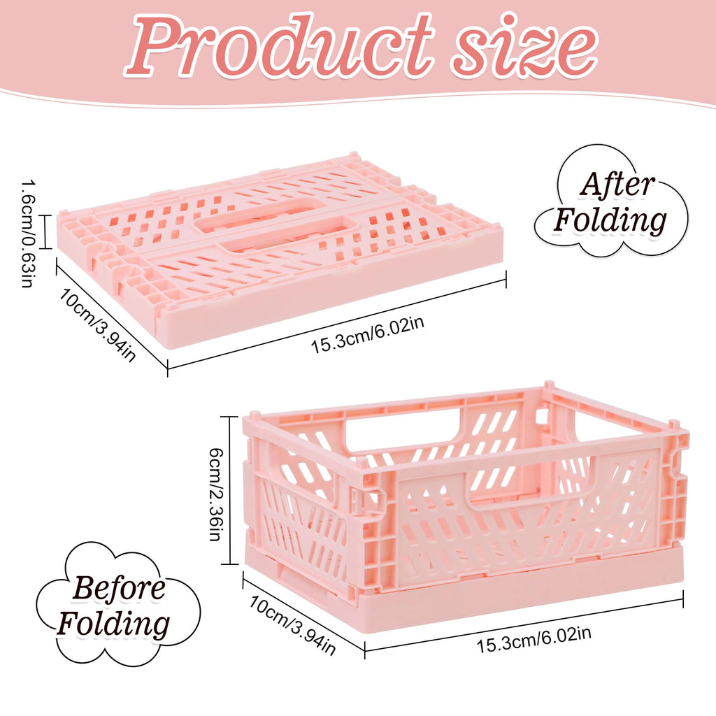 4-Pack Pink Baskets Plastic Storage Crate Small Baskets for Organizing Collapsible Storage Crates for Desk Organizers,Stackable Cute Storage Bins for Classroom,Office,Bathroom 5.9"x 3.9" x 2.3"