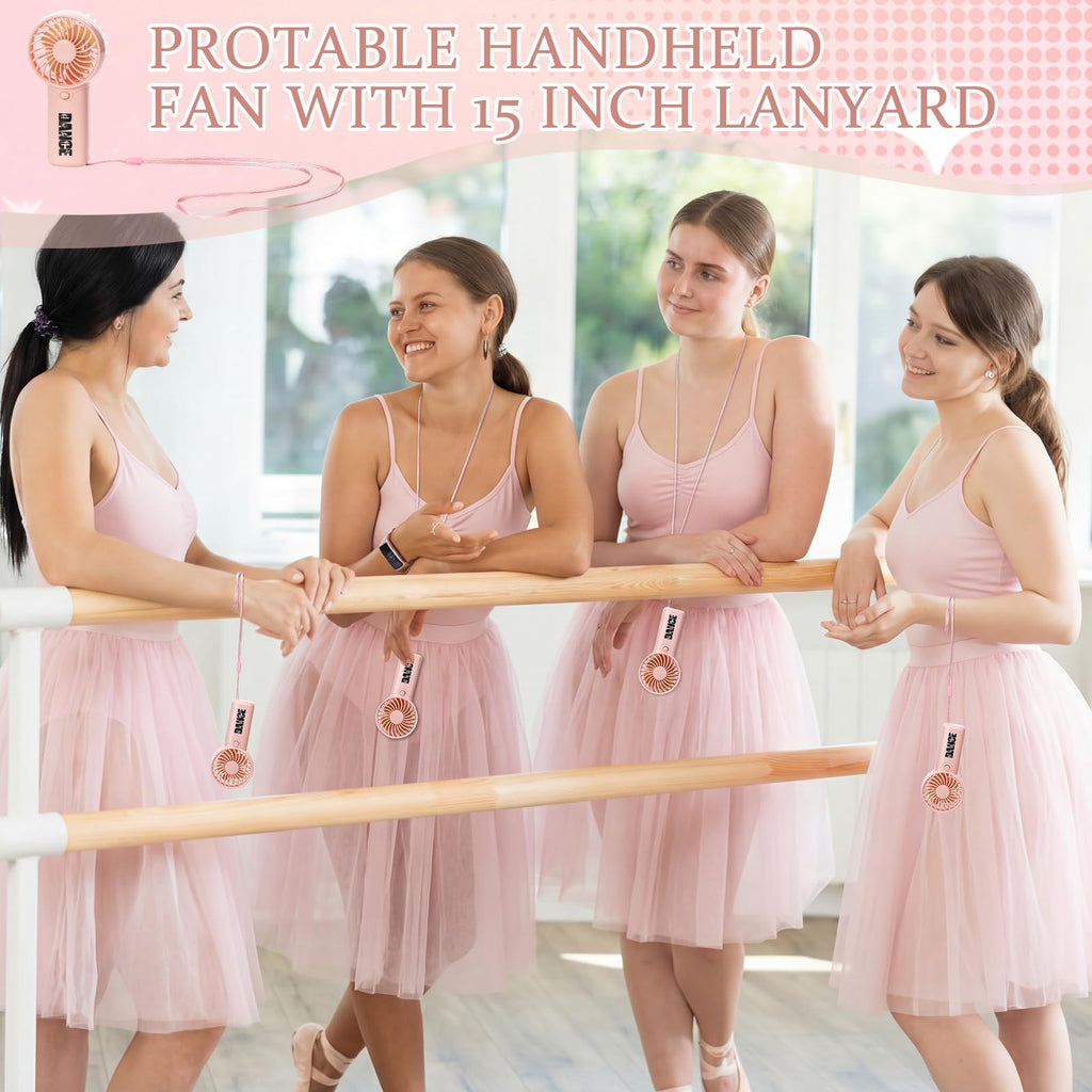 VIHOSE 12 Pcs Dance Mini Portable Fan Bulk Dance Competition Recital Small Personal Handheld Pink Fan with Lanyard for Women Dancer Team Ballet Ballerina Gymnastics Jazz Party Favors Accessories