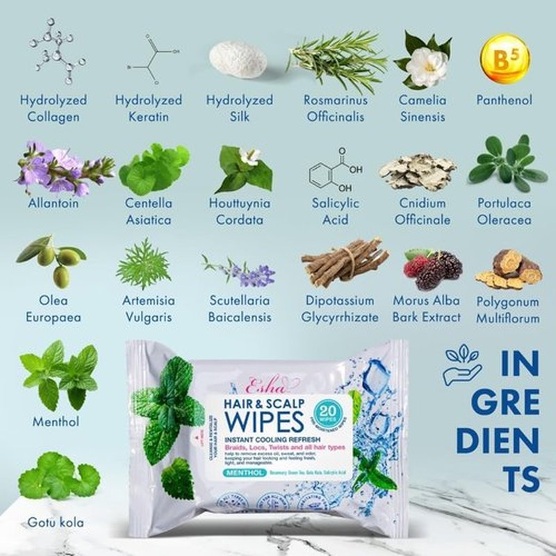 3 Packs, Esha Hair & Scalp Wipes – No-Rinse Waterless Cleansing Wipes for Braids, Wigs & Scalp Care – Removes Sweat, Odor & Product Buildup – Protective Style Essential