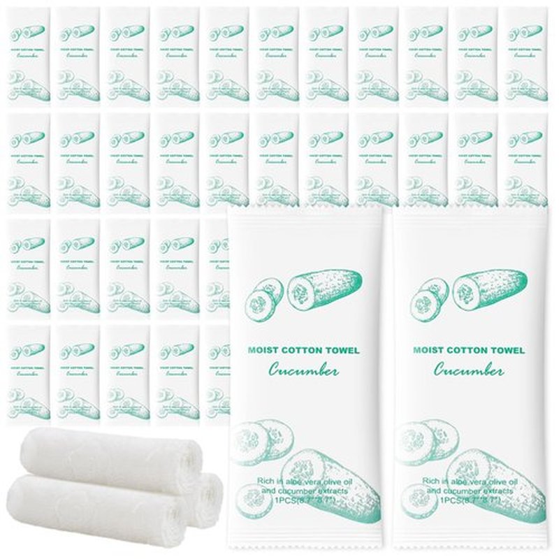 Moist Cotton Towel Bulk Moist Towelettes Individually Wrapped,White Towel Services,Refreshment Pre Moistened Towels for Dentist Travel Sport Party Hotel 50，Green tea (pack of 50, Cucumber)