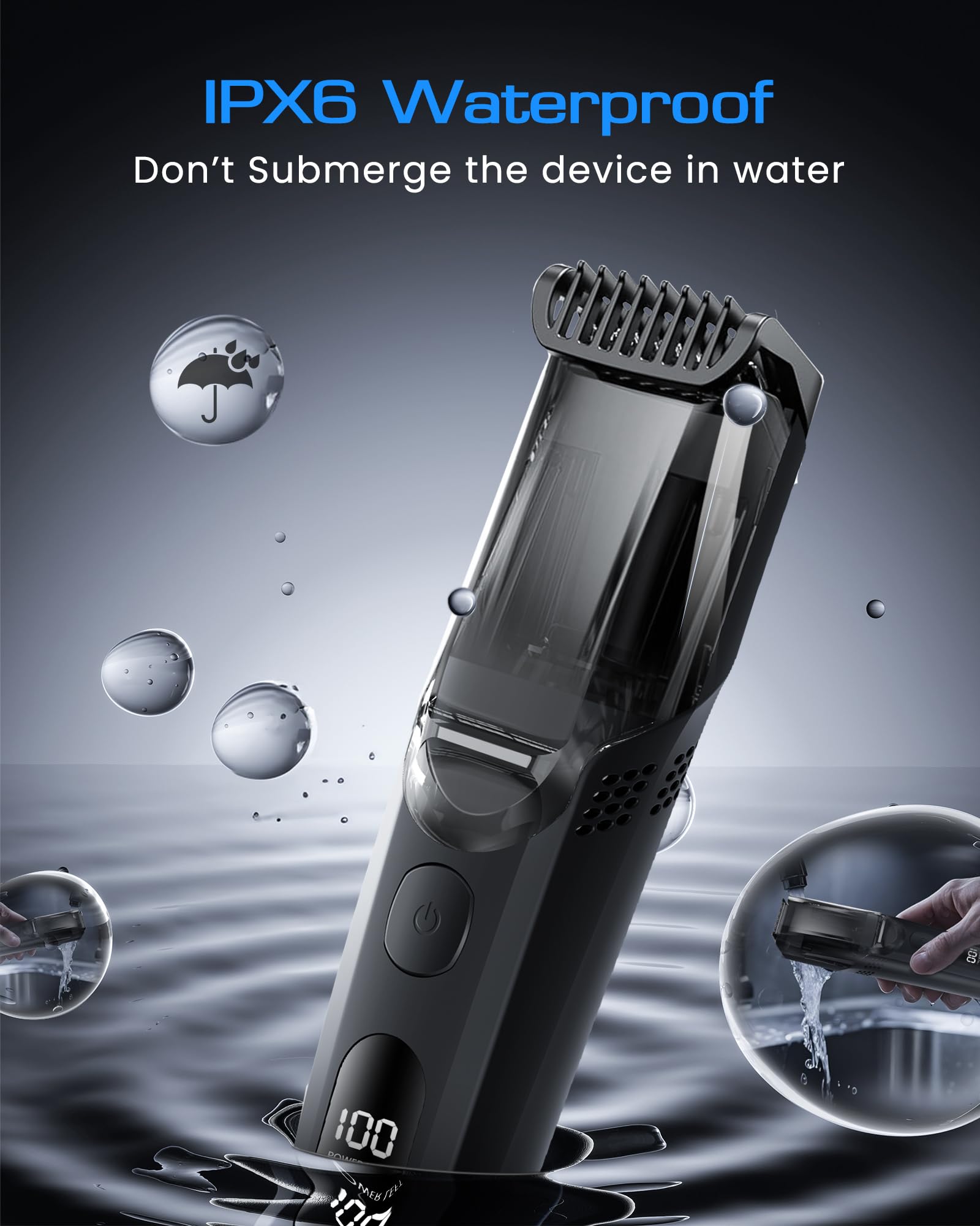 FERRISA Vacuum Beard Trimmer for Men, Rechargeable Mustache Trimmer for Men with Adjustable Length Comb, Cordless Electric Mens Beard Trimmer with Built-in Vacuum for Mustache, Sideburns (Black)