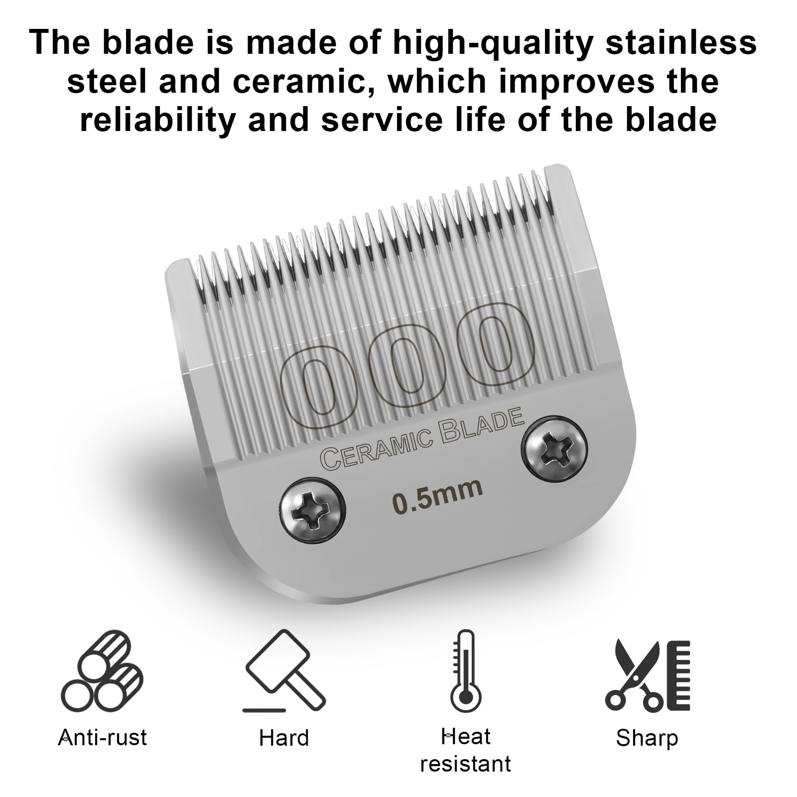 HONGNAL 000 Professional Detachable Replacement Ceramic Blades 0.5mm, Compatible with Most Andis, Oster A5 Series Scissors. Cutting Length 1/50 -Inch(0.5mm)