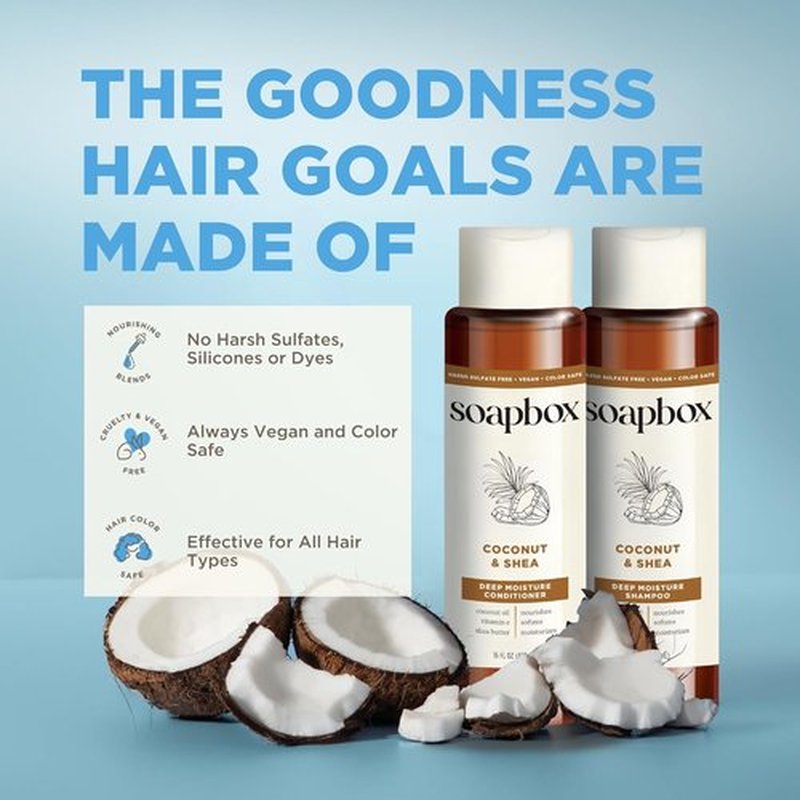 Soapbox Coconut Shampoo & Conditioner Set - Moisturizing Coconut Oil, Jojoba Oil & Aloe | Paraben & Sulfate Free | 16oz (Pack of 2)