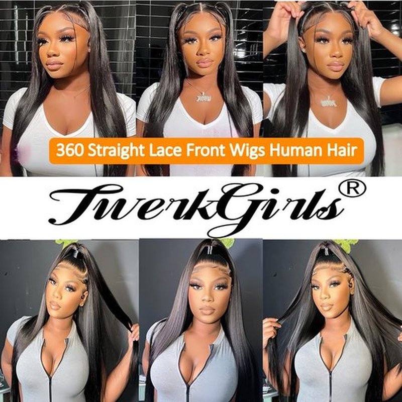 TwerkGirls Straight 360 Lace Front Wigs Human Hair Pre Plucked 18 Inch 200% Density Hidden Strap Drawstring Wig Hd Transparant Full Lace Human Hair 360 Glueless Wigs for Black Women