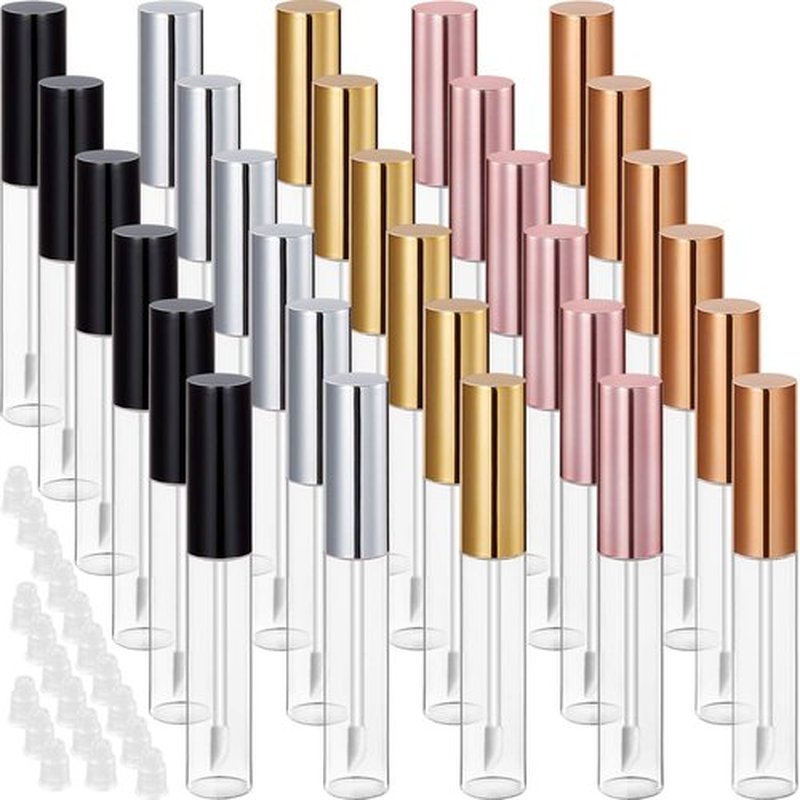 Blulu 30 Pcs 10 ml Lip Gloss Tubes Bulk Empty Refillable Lip Balm Bottle Clear Plastic Gloss Container Reusable Lipstick Bottle with Rubber Insert for Women DIY Lipgloss Cosmetics(5 Colors)