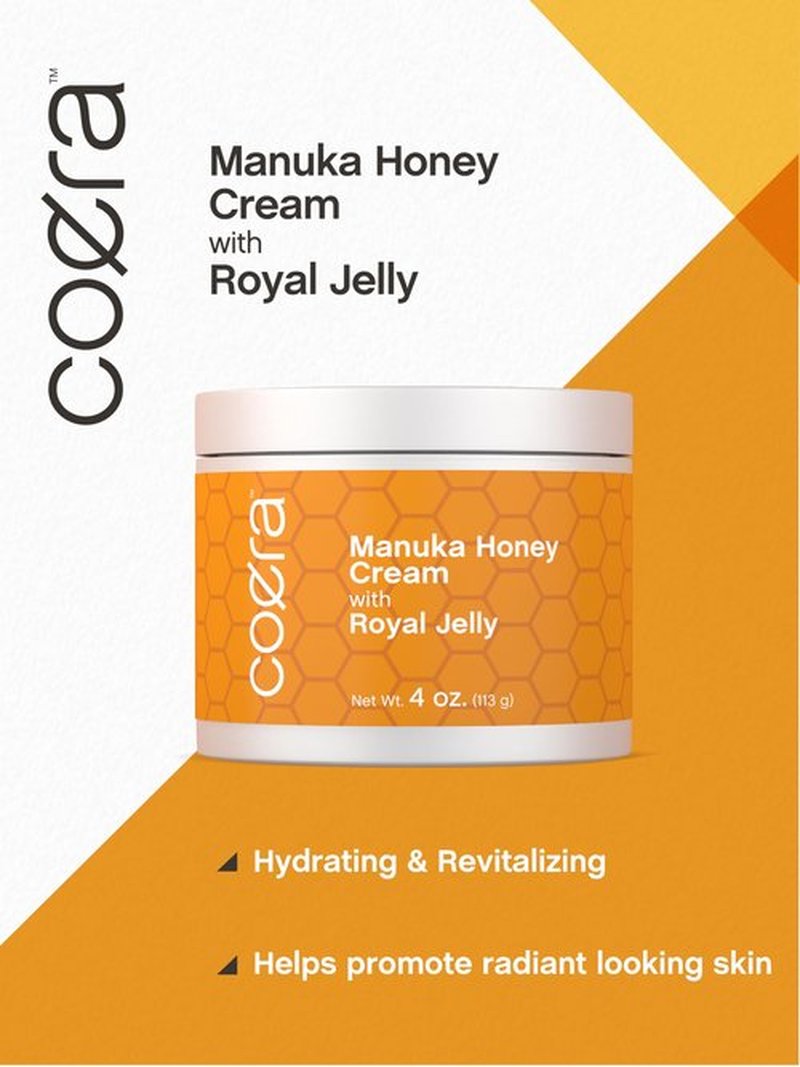 Coera Manuka Honey Cream | with Royal Jelly | 4oz | Hydrating Moisturizer for Face & Skin | Free of Parabens, SLS, & Fragrances | Packaging May Vary