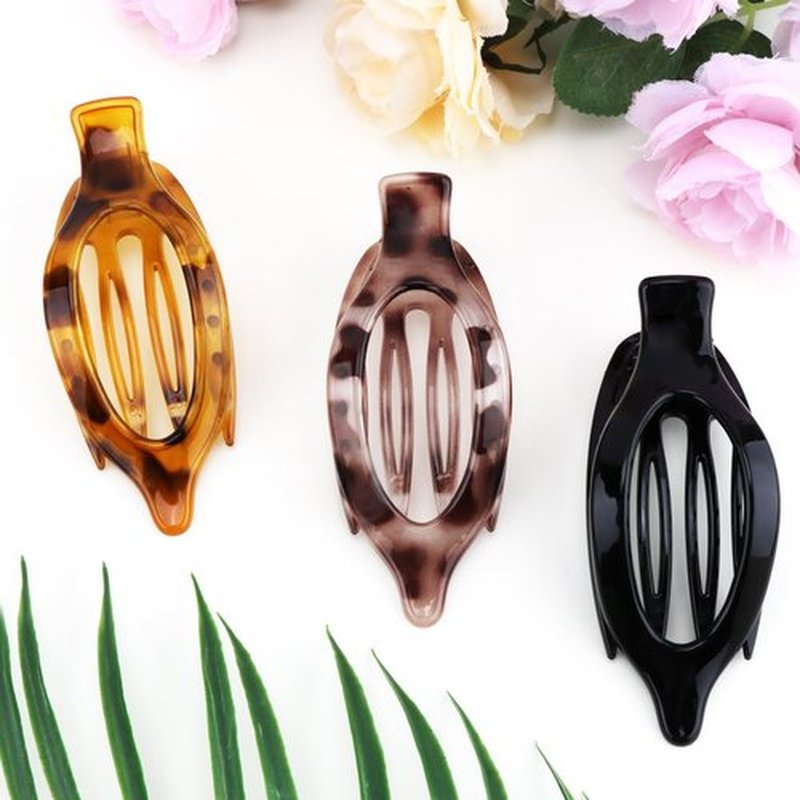 Atoden Flat Hair Clips Duckbill Large Claw Clips for Thick Medium Thin Hair 3Pcs Non Slip French Barrettes Alligator Accessories for Women Girls Tortoise Shell Leopard Black
