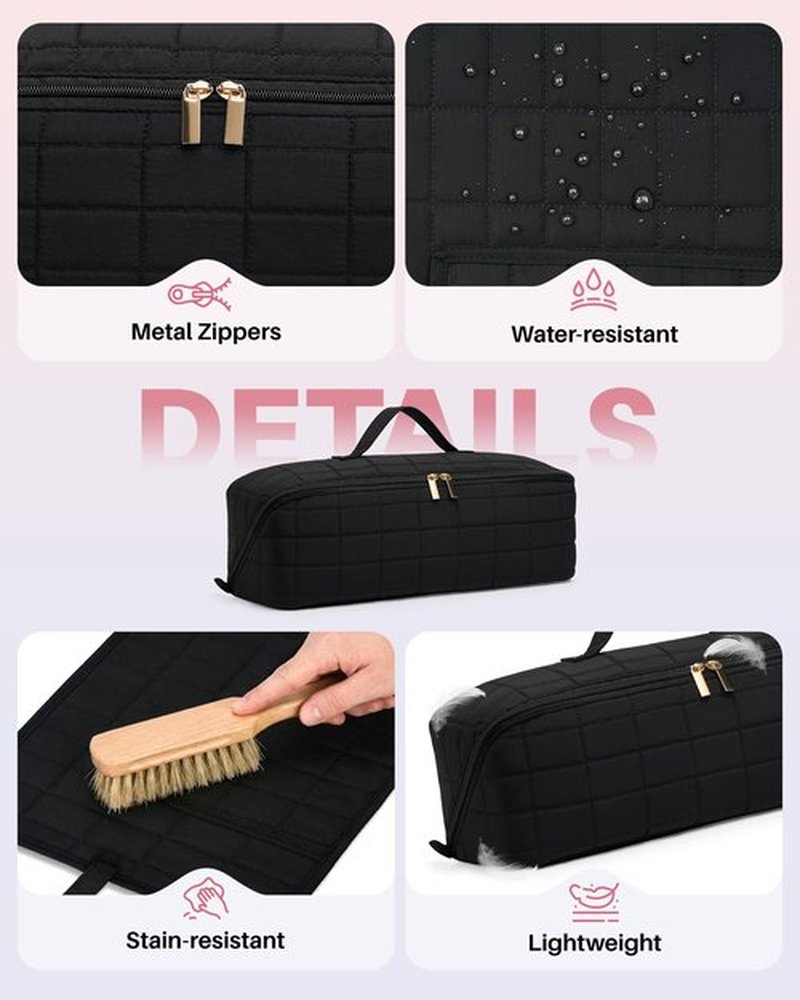 Noldena Hot Tools Travel Case with Heat Resistant Mat Pouch, Large Hair Tool Organizer Bag for Curling Iron Flat Iron Hair Dryer Hot Air Brush, Water Resistant Makeup Bag Gift for Women, Black
