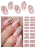 Semi Cured Gel Nail Strips, 20pcs French Sequin Gel Nail Stickers UV for Home Nails DIY