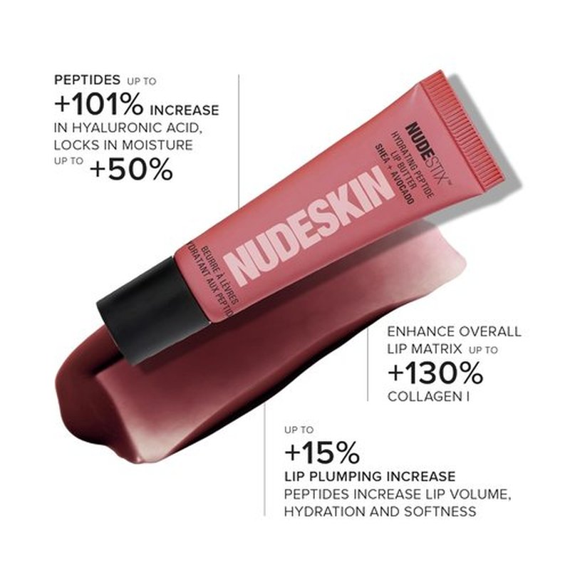 Nudestix Hydrating Peptide Lip Butter - Glossy Lip Balm with Avocado & Shea Butter for Plumping | Clean, Vegan, Cruelty-Free