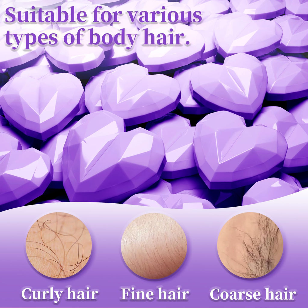 Chulan Hard Wax Beads, 14.1oz Heart Shape Wax Beans for Sensitive Skin, Hypoallergenic Waxing Bead for Coarse Hair Removal, Body, Brazilian, Facial, Bikini, Legs, Armpits Home Salon Lavender Purple