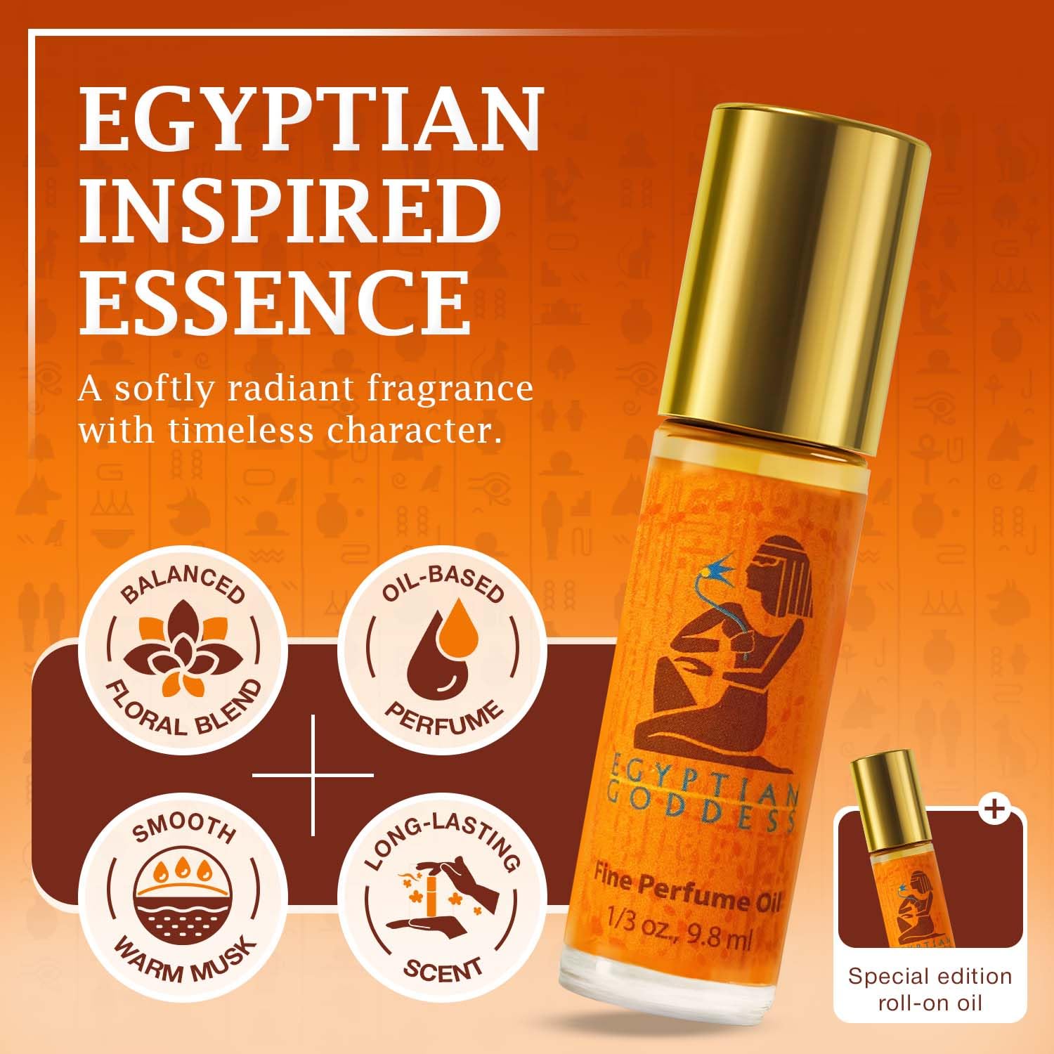 NEXTGRADE Egyptian Goddess Roll-on Perfume Oil - Long-Lasting Cruelty-Free Alcohol-Free Gentle on Skin - Ideal for Daily Use and Travel (2 Pack)