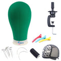 EERYA 22 Inch Wig Head Stand Set for Wig Making Display Styling Training Poly Canvas Block Head with Mount Hole Mannequin Manikin Head Stand(22 Inch,Green)