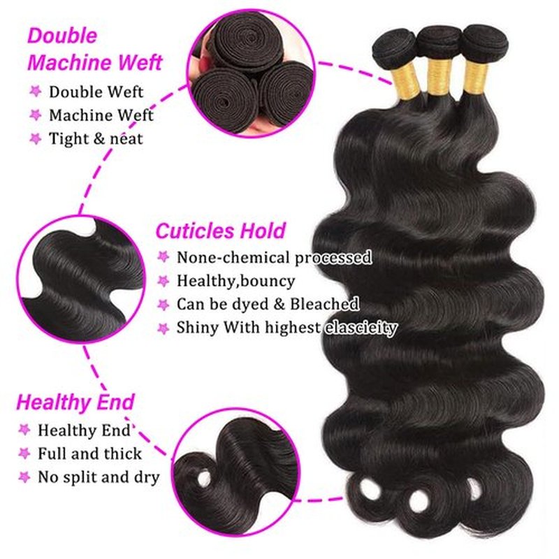12A Human Hair Bundles 18 20 22 Inch Body Wave Bundles Human Hair 100% Unprocessed Brazilian Virgin Hair 3 Bundles Quick Weave Hair Extension Natural Black