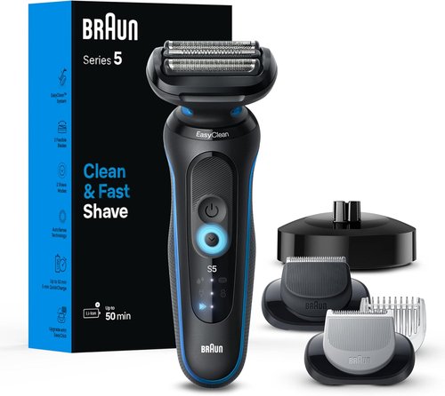 Braun Electric Shaver - Series 5 5150cs Wet & Dry Razor with Turbo Mode, Beard Trimmer & Charging Stand - Blue