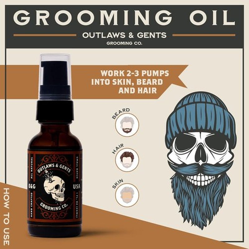 Outlaws & Gents Grooming Co Grooming Oil - All-Natural Beard & Hair Oil for Men | Moisturizes & Softens (Orange & Vanilla)