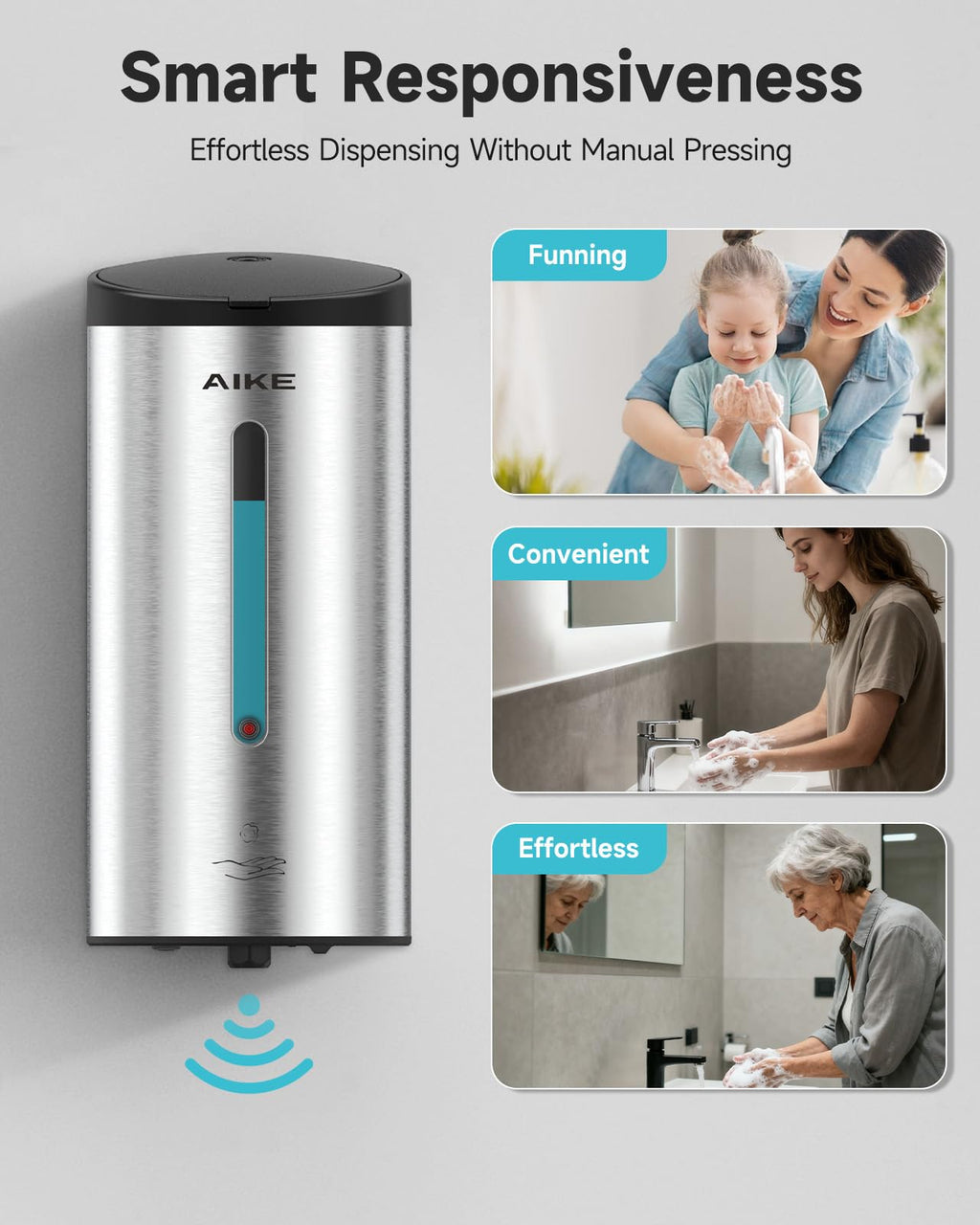 AIKE Wall Mount Automatic Foam Soap Dispenser 25 OZ Commercial Large Capacity Stainless Steel Model AK1205FA(Brushed)
