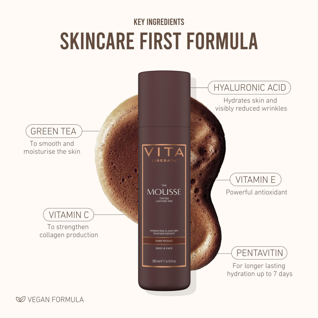 VITA LIBERATA Tinted Self Tanner Mousse - Ultra Dark 6.76 Fl Oz, Lightweight & Fast Drying Formula, Tinted For Easy Application, Lasting Tan, Formulated with Organic Aloe Vera & Hyaluronic Acid